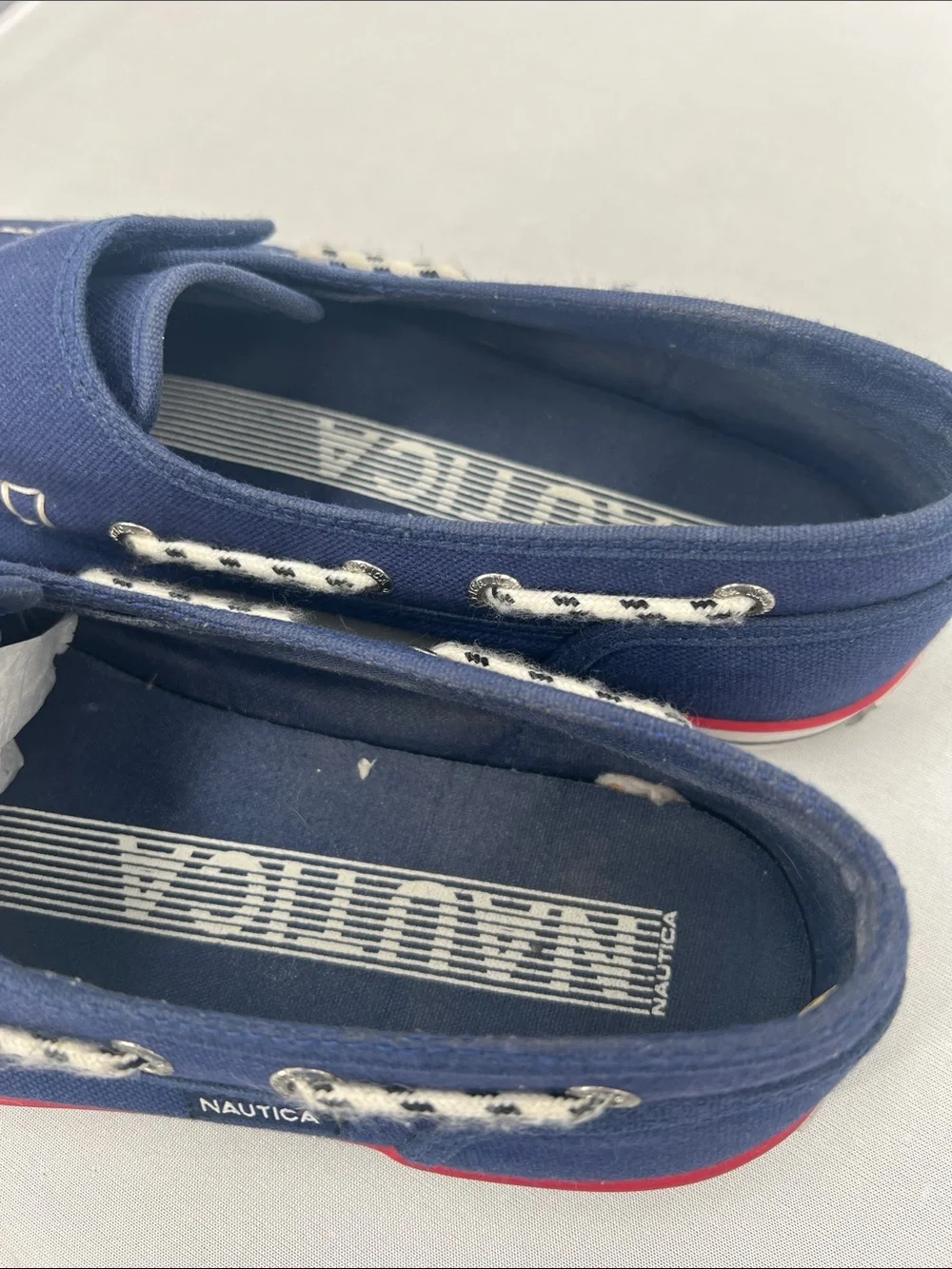 Nautica Navy Canvas Slip-On Boat Shoes with Red Accent